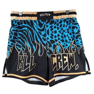 Kill Crew Porrada Series Shorts Mens M Blue Animal Print Flame Muay Thai Gym MMA